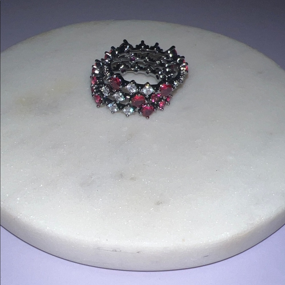 Bomb party July Hematite Multi-Color Gemstone Rings 3 stack